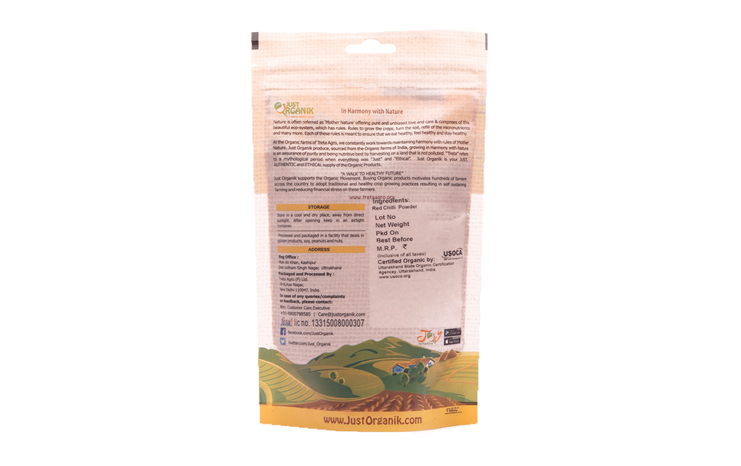 Just Organik Organic Red Chilli Powder    Pack  100 grams